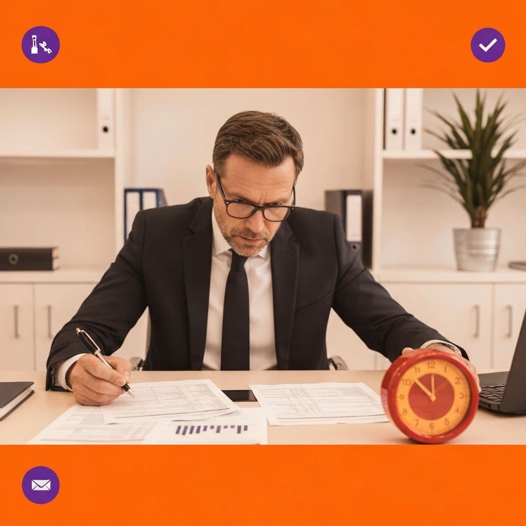 Clock showing deadline approaching with tax forms and urgent action required