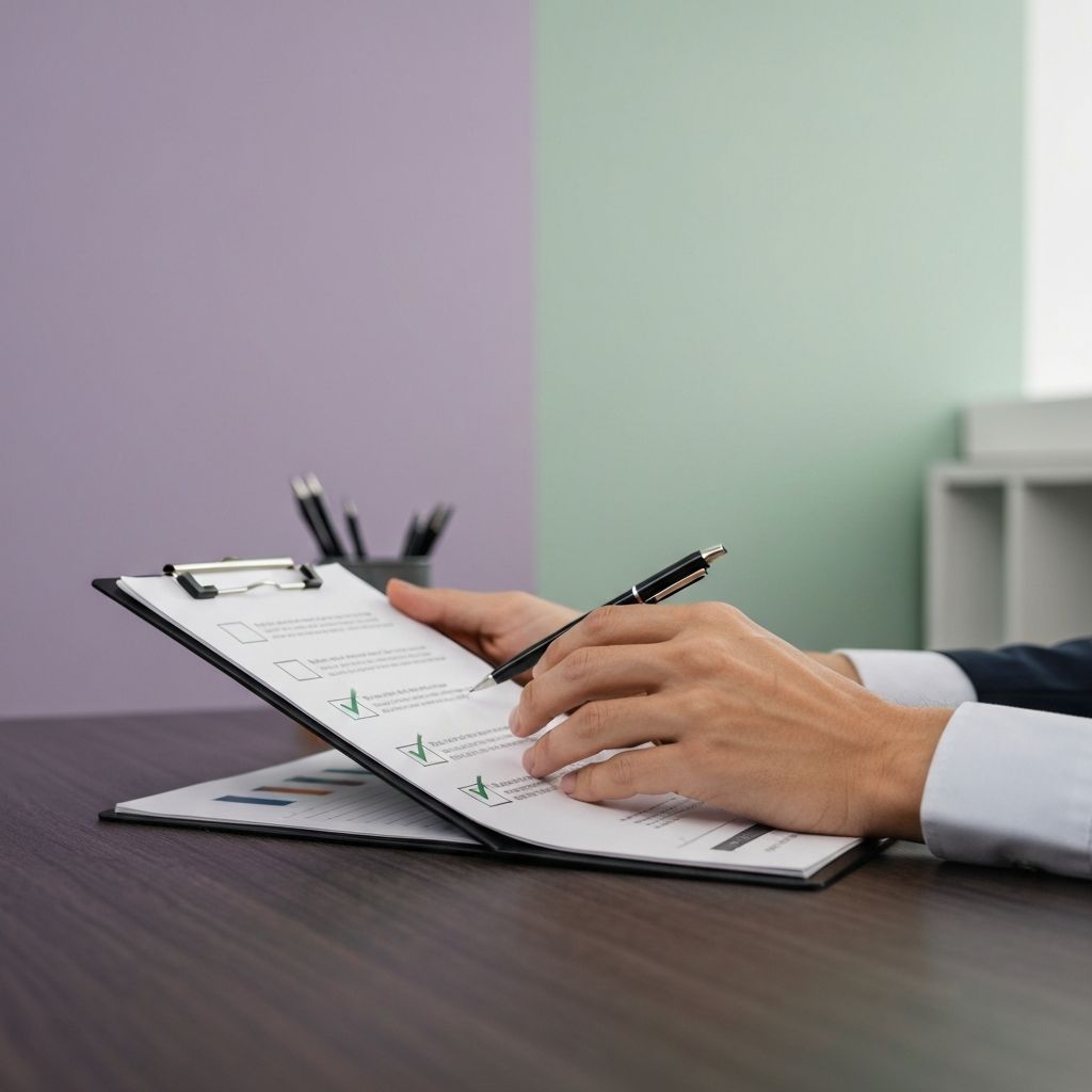 Business professional reviewing checklist with two priority tasks highlighted