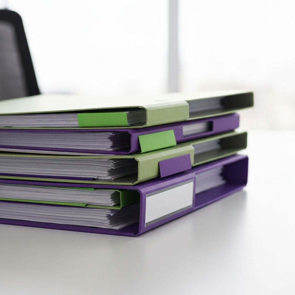 Organized financial documents and folders representing business record keeping