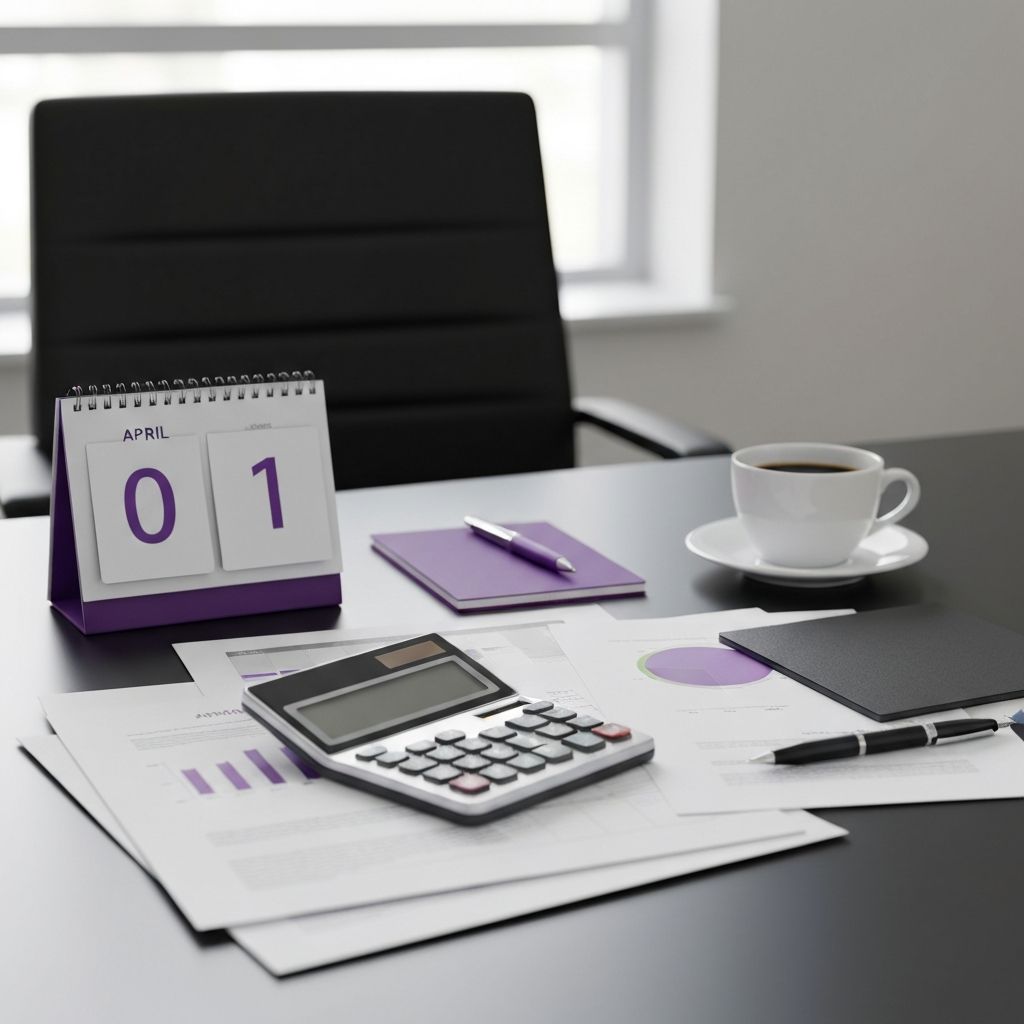Calendar showing April 1st with financial documents and calculator for tax year planning
