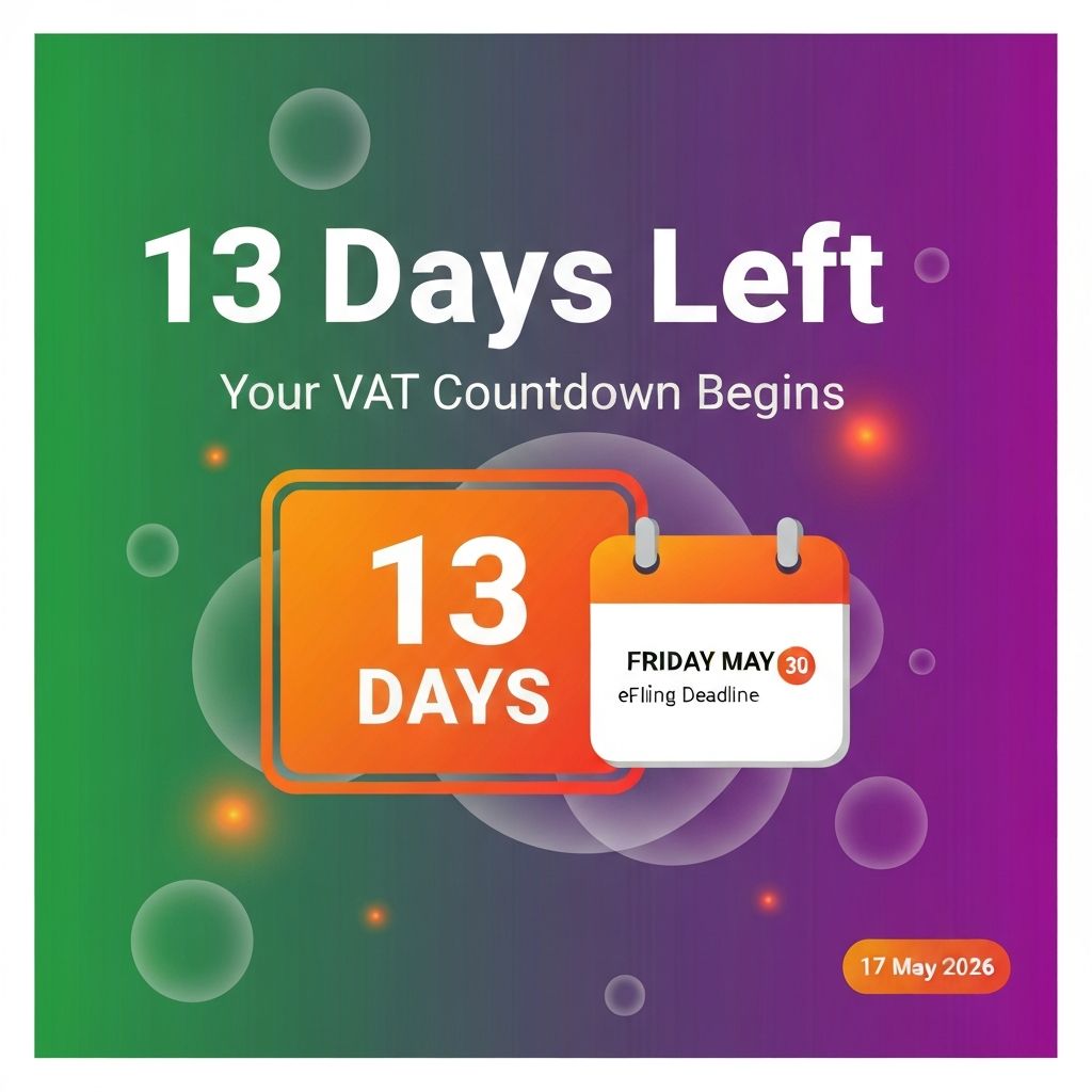 Countdown showing 13 days until Friday May 30th eFiling VAT201 deadline